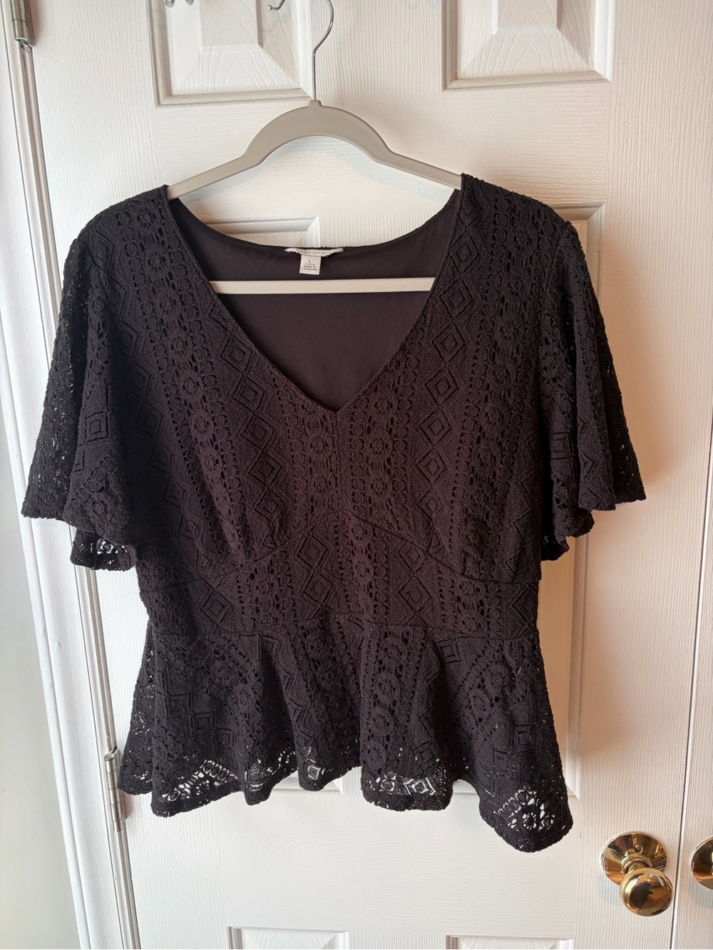 Cato Black Lace Peplum V-Neck Top